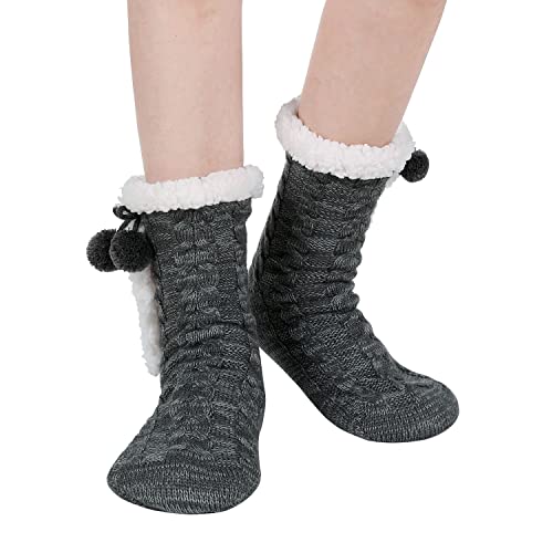 Image of Chassic Sherpa Lined Slipper Socks for Women, Non-Slip Cozy Winter House Socks, Soft Fuzzy Socks, Gifts for Women & Ladies Stocking Stuffers