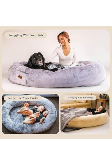 Image of Plufl Original Human Dog Bed for Adults, Washable Memory Foam, Checkered