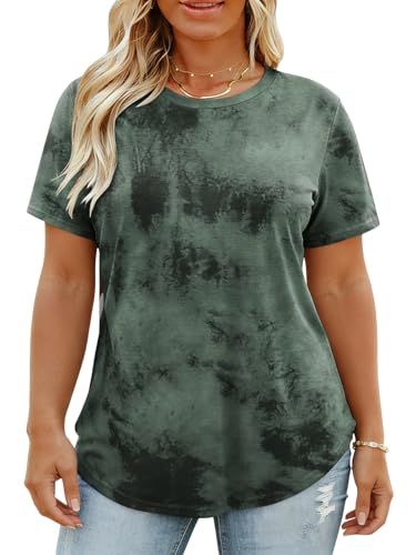 Image of VISLILY Plus-Size-Tops for Women Casual Short Sleeve T Shirts Trendy Tie Dye Crewneck Tees Comfy Loose Fit Tunics XL-5XL