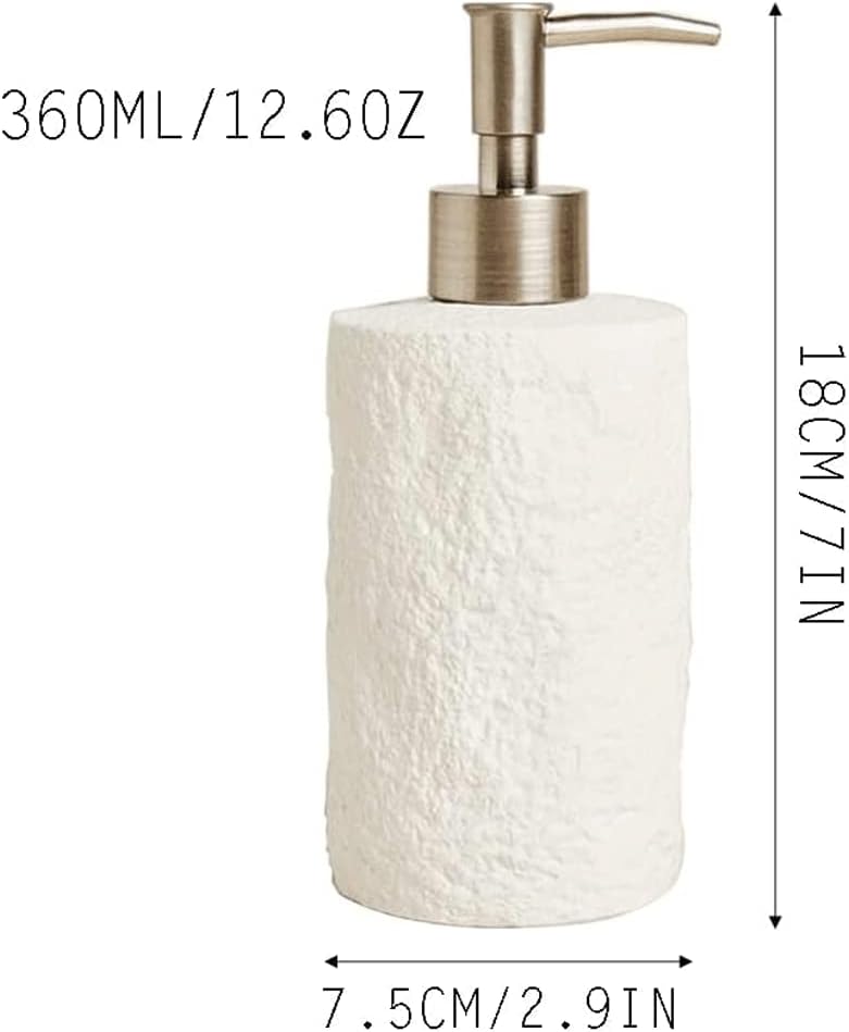 Large Capacity Ceramic White Soap Dispenser Soap Pump 360ml/12oz for Bathroom Refillable Hand Lotion Dispenser Lotion Bottle with Metal Pump Lotion Bottle