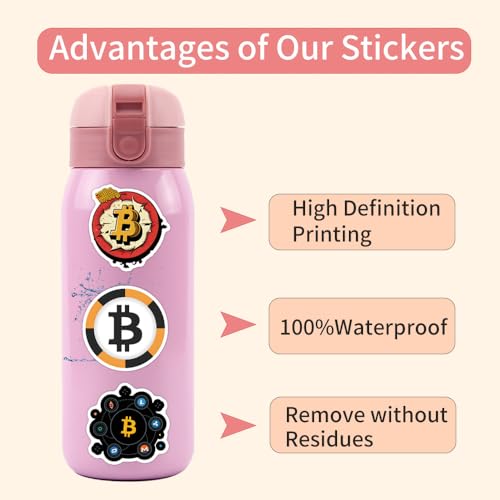 60pcs Bitcoin Crypto Stickers, Funny Digital Currency Stickers for Water Bottles, Laptop, Computer, Phone, Guitar, Luggage Vinyl Waterproof Party Favors for Water Bottles (Bitcoin) - Image 7