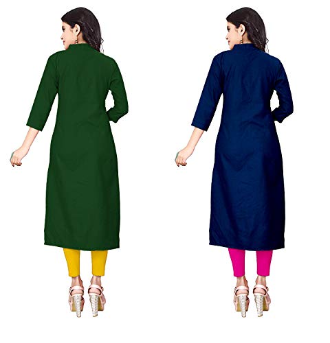 Image of NATEK Women's Cotton Straight Plain Kurtis Combo Pack of 2