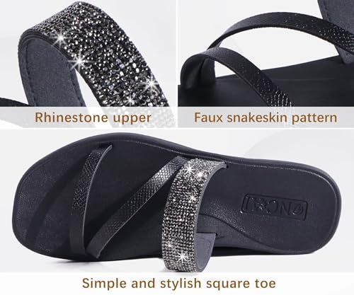 Image of ONCAI Women's Slide Sandals Trendy Square Summer Flat Dressy Sandals for Women 2025 Cross Strappy Open Split-Toe Ring with Slip-on Rubber Soles