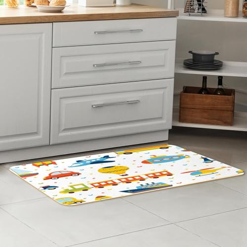 Alfombrillas de cocina lavables y absorbentes para pasillo con trenes 7