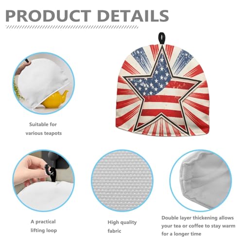 Image of American Stars Print Tea Pot Cover Teas Cosy Insulated Tea Cozies Home Kitchen Decoration Teapot Dust Cover Warming Tea Kettle Quilt Creative Gifts for Banquet