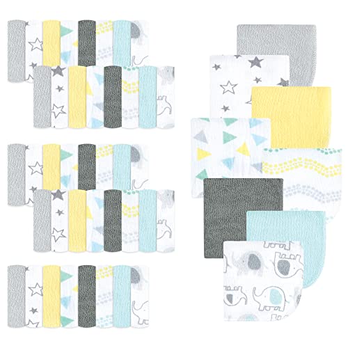 Image of Luvable Friends Unisex Baby Cotton Rich Washcloths, Boy Basic Elephant, One Size