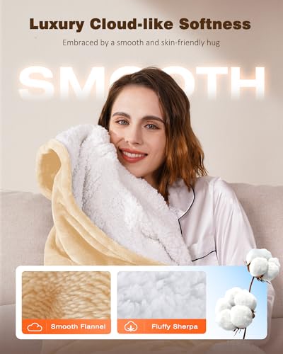Yokimisu Wearable Heated Blanket - Cozy Gift for Women, Mom, Men| Reversible Flannel & Sherpa Electric Wrap with Pockets & Hood, 6 Heat Levels, 1-4H Timer, ETL Safe, Machine Wash, 50"x70" Beige