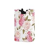 AUUXVA Laundry Hamper, Floral Flower Rose Pink Laundry Basket Washing Clothes Hamper Collapsible Storage Bin Foldable Shopping Bag Toy Book Holder