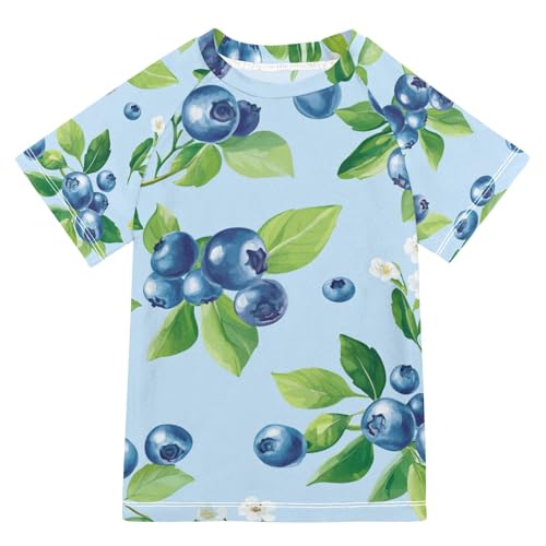 Boys Short Sleeve T-Shirts Blueberry Fruit Blue Rashguard Kids Swim Shirts Sun UPF 50+