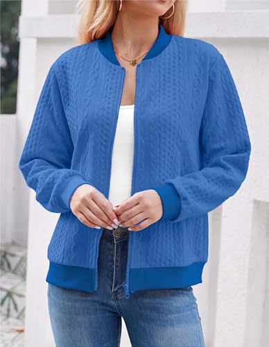 Image of WROLEM Women's Zip Up Cardigan Sweater Cable Hoodies Long Sleeve Jacket Outfits Crewneck Casual Coat