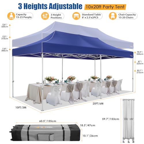 Image of Hoteel 10x20 Heavy Duty Pop Up Canopy Tent Without Sidewalls, Dark Blue
