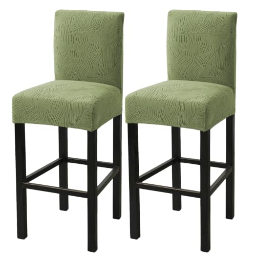 Image of HAOYONG Bar Stool Covers, Stretch Counter Stool Pub Chair Slipcover Washable Counter Height Chair Covers for Kitchen Dining Room Cafe Set of 2 (Olive Green)