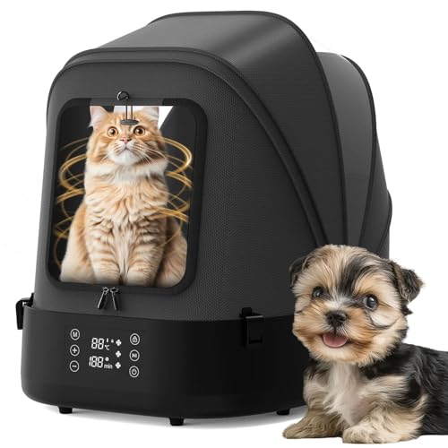 Zimoric Automatic Pet Dryer Box, 60L Foldable Cat Dryer, 360°Quiet Airflow Dog Dryer, Smart Temperature/Time Control Grooming Hair Blower for Cats & Small Dogs