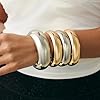 Salircon Chunky Gold Bangle Bracelets for Women Gold Chunky Bracelet, Trendy Stackable Bangles Minimalist Cuff Fashion Jewelry (Gold Silver-3) #5