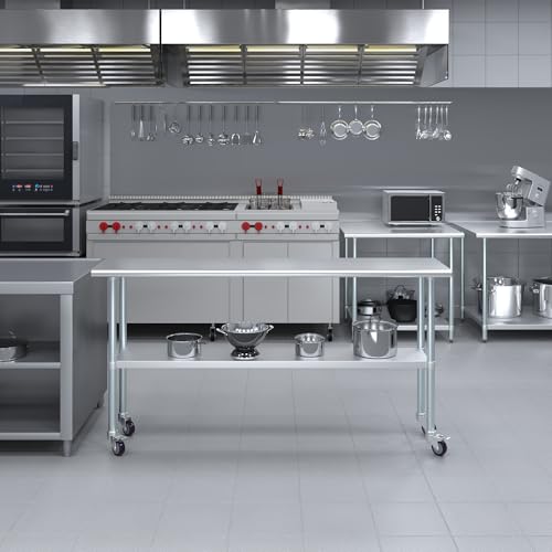 Image of AmGood 72 inch Long x 18 inch Deep Stainless Steel Table with Casters