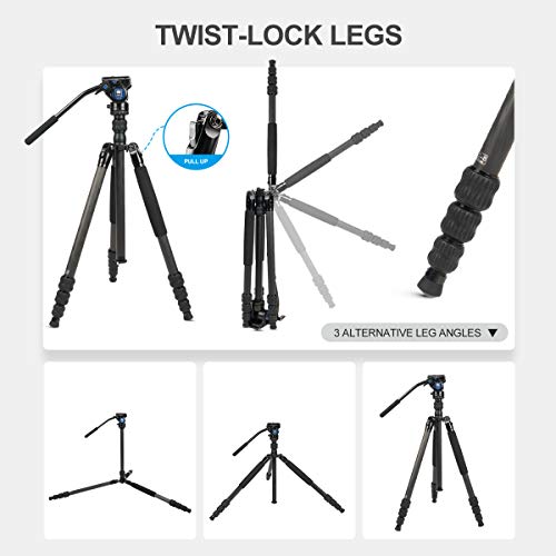 Sirui 2-In-1 Carbon Fiber Camera Tripod Monopod 62.6″ With Va-5 360° Fluid Head, 4-Section Video Tripod Kit For Dsrl Camera,1/4" And 3/8" Screws, Load Up 6.6Lbs(Traveler Vc) #TOP6