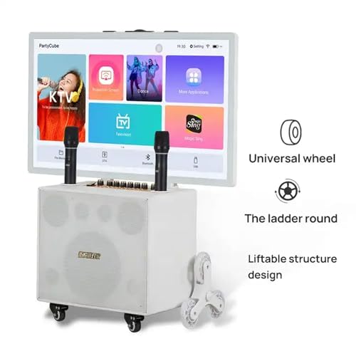 Karaoke - Altoparlante portatile Bluetooth PA con tablet 32 touch, 2 microfoni wireless, altoparlante pieghevole a LED per eventi all'aperto, campeggio e feste