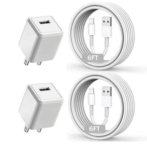 iPhone Charger,Long 6FT iPhone Charger 2Pack i Phone Cord 6feet USB to Lightning Cable Quick Fast Charging Data Sync Cord USB Wall Charge Block Adapter for I Phone14/13/12/11/XS/XR/X/8/7/5/SE2022/iPad