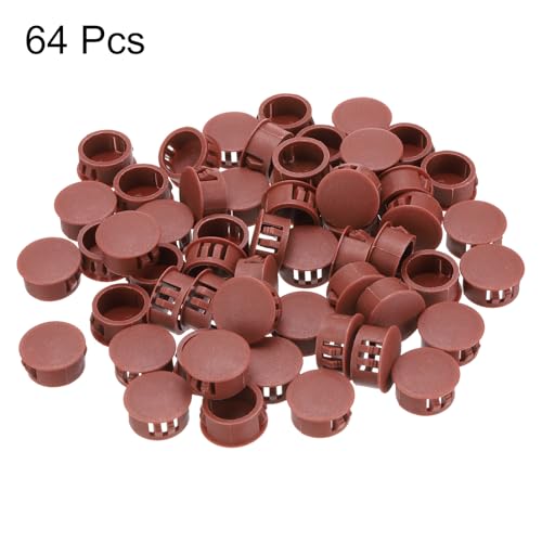 Image of MECCANIXITY 64PCS 19mm(3 /4 inch) Red Brown Plastic Hole Plugs, Flush Type Panel Hole Plugs Insert End Caps for Locking Hole Tubes Furniture Cabinet