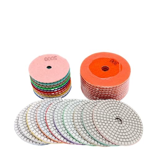 Juego de almohadillas pulido en seco y húmedo, discos abrasivos for taladro, granito, mármol, azulejo cuarzo, vidrio, 10 Uds(3 inches,50)