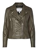 Y.A.S Yassophie Leather Jacket Noos Veste en Cuir, Vert Olive foncé, x_s Femmes