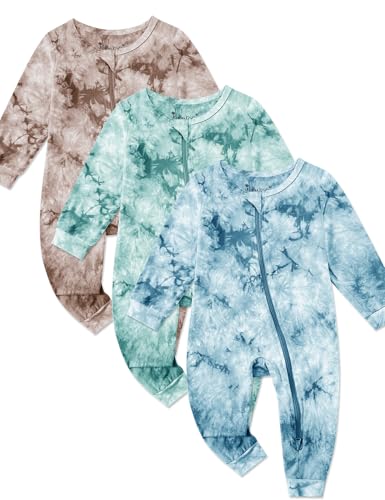 Image of Jimonda Baby Girls Boys Footless Pajamas,Rayon From Bamboo Pjs 2 Way Zipper Long Sleeve Soft Sleeper,Infant Tie-dye Romper
