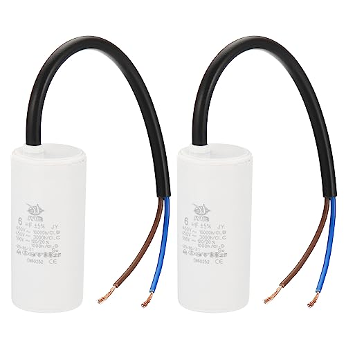 PATIKIL CBB60 6uf Running Capacitor,2Pcs AC 450V 2 Wires 50/60Hz Cylinder 64x30mm for Water Pumps, Washing Machines Motor Start