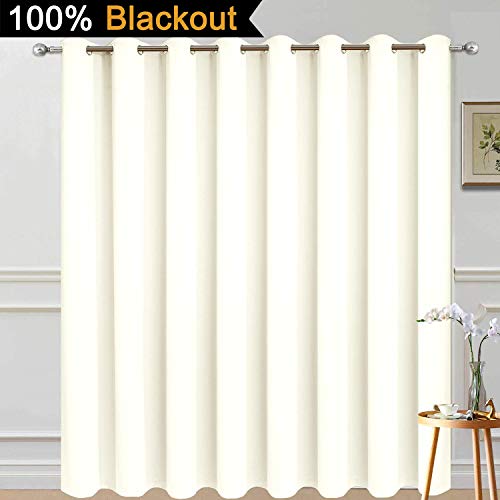 Image of Yakamok 100% Blackout Patio Door Curtain Panels - Extra Wide, Thermal, Grommet Drapes for Sliding Glass Door, Cream, W100 x L84, 1 Panel