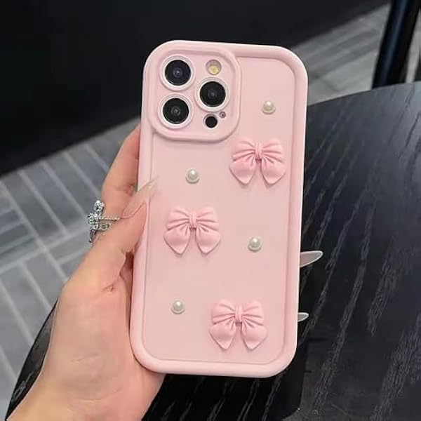 Kompatybilne z etui iPhone 11 Pro, perłowa różowa kokardka 3D, miękkie TPU, odporne na wstrząsy
