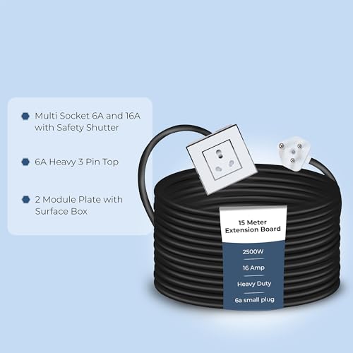 Image of Extension Board Heavy Duty Multi Socket 15A /16A /20A (2500 Watts 6A Small Plug, 15 Meter)