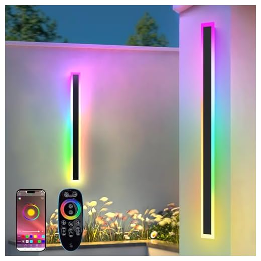 RGB Lange Wandleuchte LED Wandleuchte Außen, 2 Stück RGB/Warmes/Weiß Dimmbare Moderne Wandbeleuchtung, Ip65 Wasserdichte mit Fernbedienung und APP Steuerung für Außen/Innen, Gärten, Villa (60.0cm)