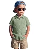 YooAurvox Toddler Baby Boys Short Sleeve Button Down Shirt Cotton Casual Collared Seersucker Solid Color Top with Pocket(Light Green,3T)