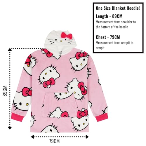 Hello Kitty Womens and Girls Matching Fully Lined Luxury Fleece Hoodie Oversized Blanket Hoody (4-6 Years) Pink - Image 3