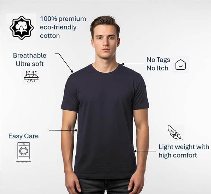 T-Shirts for Men 100% Cotton Premium Crew Neck T-Shirt Short Sleeve Regular Fit Soft Casual Solid Tee3