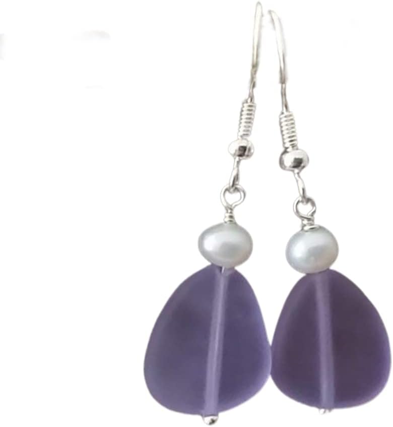 YInahawaii Handmade "Magical Color Changing" purple sea glass earrings, Natural pearl, February Birthstone, (Hawaii Gift Wrapped