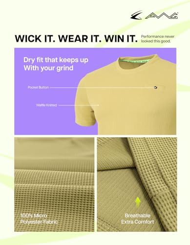 Image of AWG ALL WEATHER GEAR Men Solid Waffle Crew Neck Tshirt | Waffle Knit T-Shirt | Men's T-Shirt | Tees for Man | Textured Half Sleeve T-Shirt's | Tshirt for Men Stylish