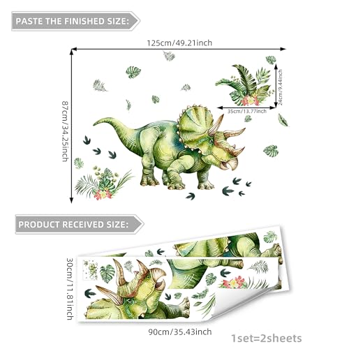Vinilo decorativo de pared con Triceratops verde 49.21x34.25 in miniatura 4