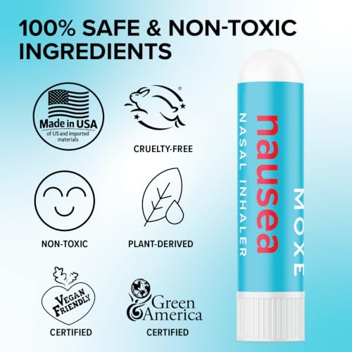 Image of MOXE Nausea Nasal Inhaler Sticks, All Natural Essential Oil Blend, Ginger, Cardamom, Peppermint, Sweet Orange, Upset Stomach, Headaches, Easy-to-Use Portable Aromatherapy, 1 Pack