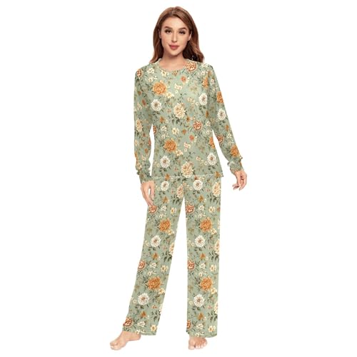 Pyjama 2 pièces homme vert sauge motif fleurs orchidée dahlia haut et bas confort XXL