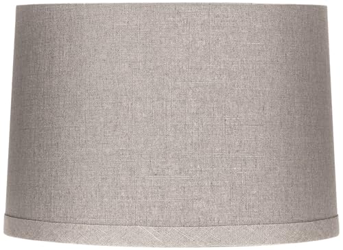 Gray Linen Large Drum Lamp Shade (Pre-Assembled) 15 Top x 16 Bottom x 11 High x 11 Slant (Spider) Replacement with Harp and Finial - Springcrest