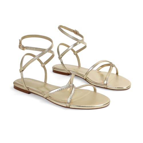 Image of SOVANYOU Strappy Sandals for Women Dressy Flat Sandals Open Toe Cute Summer Sandal with Cross Ankle Strap
