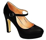  Klassische Sommer Mary Jane Damen Riemchen Plateau High Heels Abend Pumps Leder-Optik Blockabsatz Z19 (40, Schwarz)