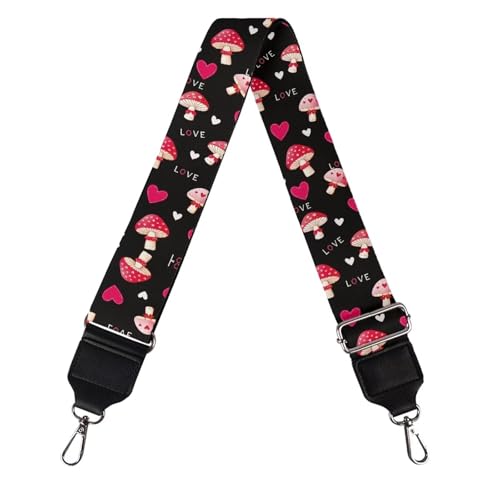 Image of GLENLCWE Mushroom on Black Wide Shoulder Strap Adjustable Replacement Belt Guitar Style Crossbody Bag Handbag Strap Canvas Straps
