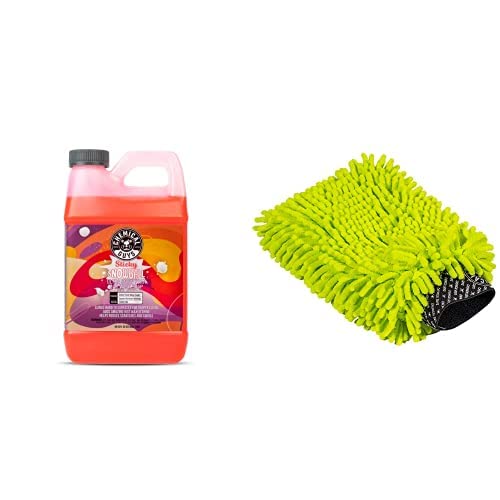 Chemical Guys CWS21564M Car Wash Starter Bundle - Sticky Snowball Ultra Snow Foam Car Wash Soap, 64 oz (.5 Gallon) Cherry Scent + Green Chenille Wash Mitt (2 Items) Works on Cars, Trucks, SUVs, & More