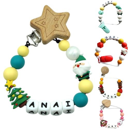 Image of Personalized Pacifier Clips with Name Custom Silicone Beaded Chain Pacifier Holder Stroller Gifts for Baby Boys Girls