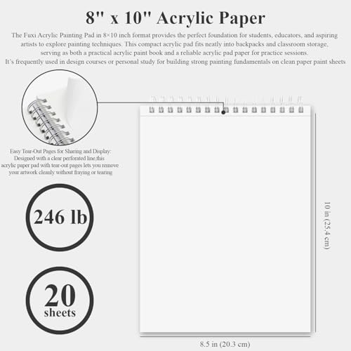 image for Fuxi 8x10 Sketchbook for Acrylic Paint, 246 lb/ 400gsm Thick Paper for