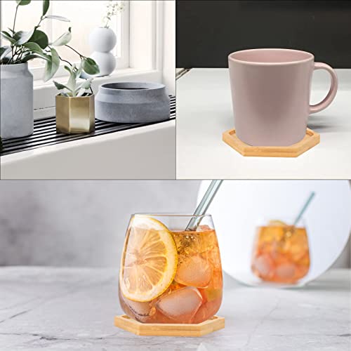 Cosmos 4 Pcs Bamboo Plant Saucer Succulent Pot Holder Drainage Tray With Raised Edge For 3.5 Inch Small Plant Flower Pots (Hexagon Shape) #TOP5