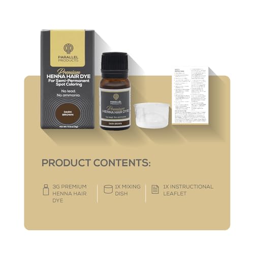Parallel Products Spot Color Henna Kit - Dark Brown - Professional Henna Hair Dye - Covers Grey Hair - Root Touch Up - 3 grams - With Mixing Dish
