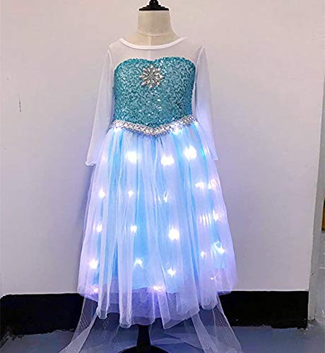 Shinyou Girls Princess Dress Birthday Party Dress Up, Led Light Up Dress For Christmas Halloween, Cosplay (5~6Y, Blue) #TOP1
