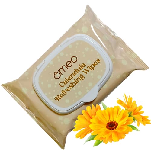 Image of Omeo Calendula Refreshing & Hydrating Wet Wipes, 25N | Face Cleansing, Makeup Remover Wipes with Mint Oil & Vitamin E | Sulphate, Paraben & Alcohol Free - Women and Men